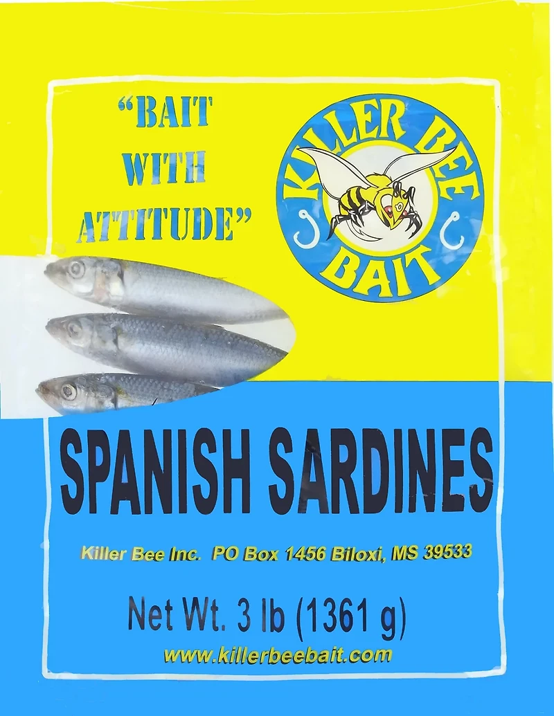 KILLER BEE BAIT Frozen Spanish Sardines 3 lb Bait