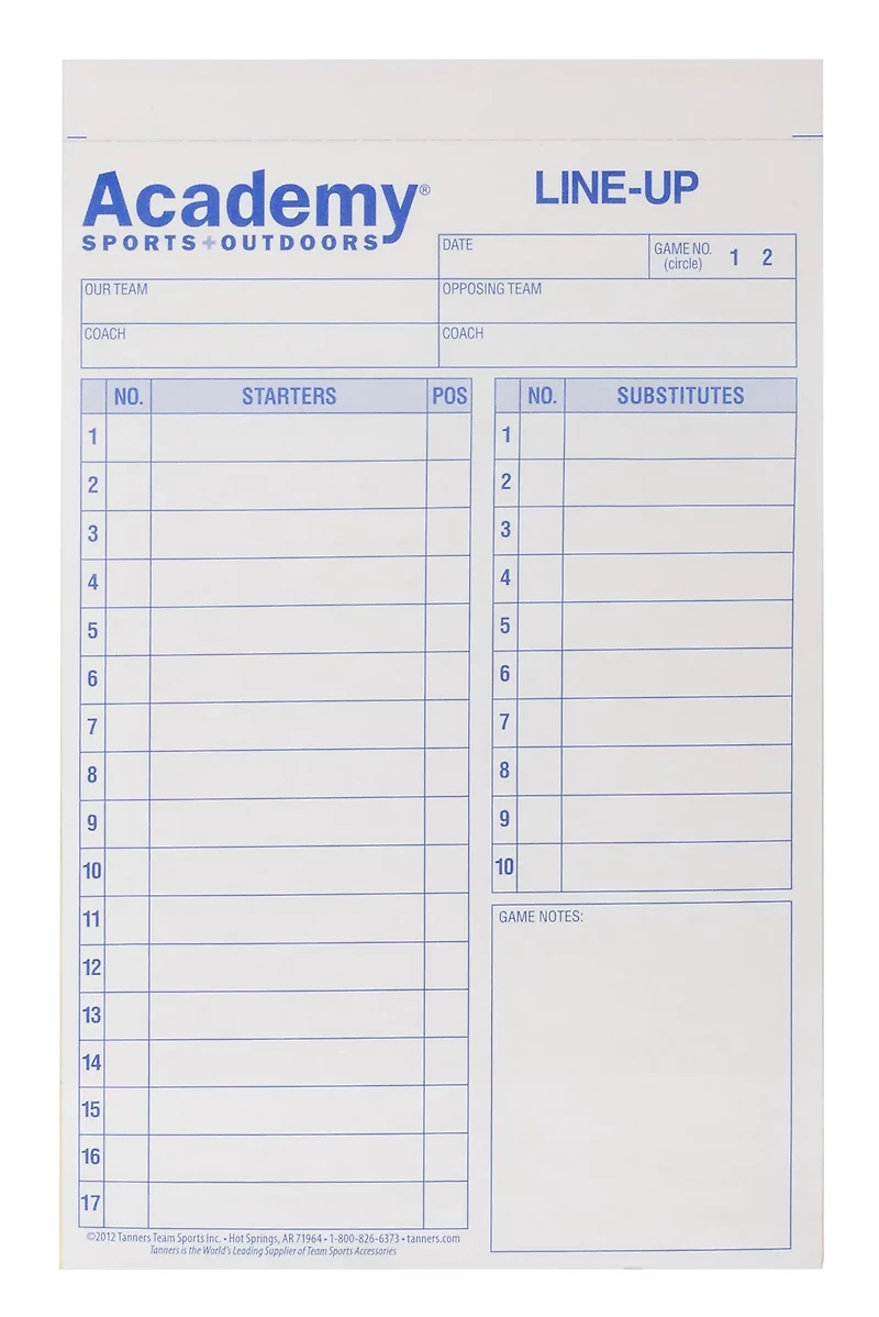 Academy System-17 Baseball/Softball Lineup Cards 12-Pack