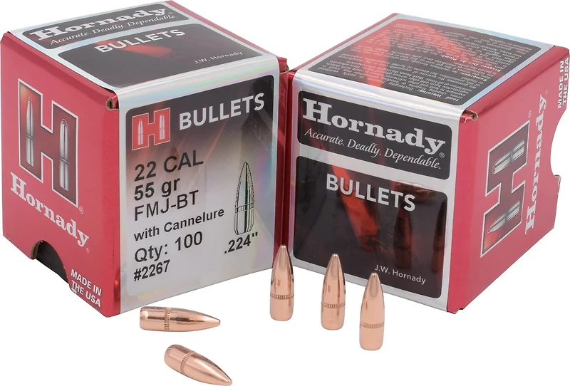 Hornady .22 55-Grain Full Metal Jacket Bullets with Cannelure
