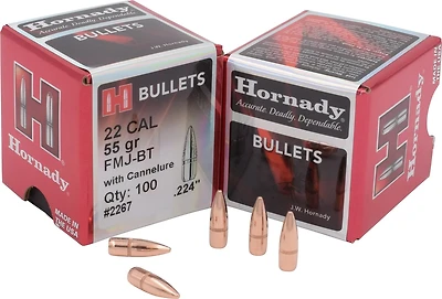 Hornady .22 55-Grain Full Metal Jacket Bullets with Cannelure