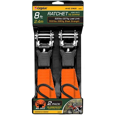 CargoLoc Hi-Viz 8' Heavy Duty Ratchet Tie Downs 2-Pack