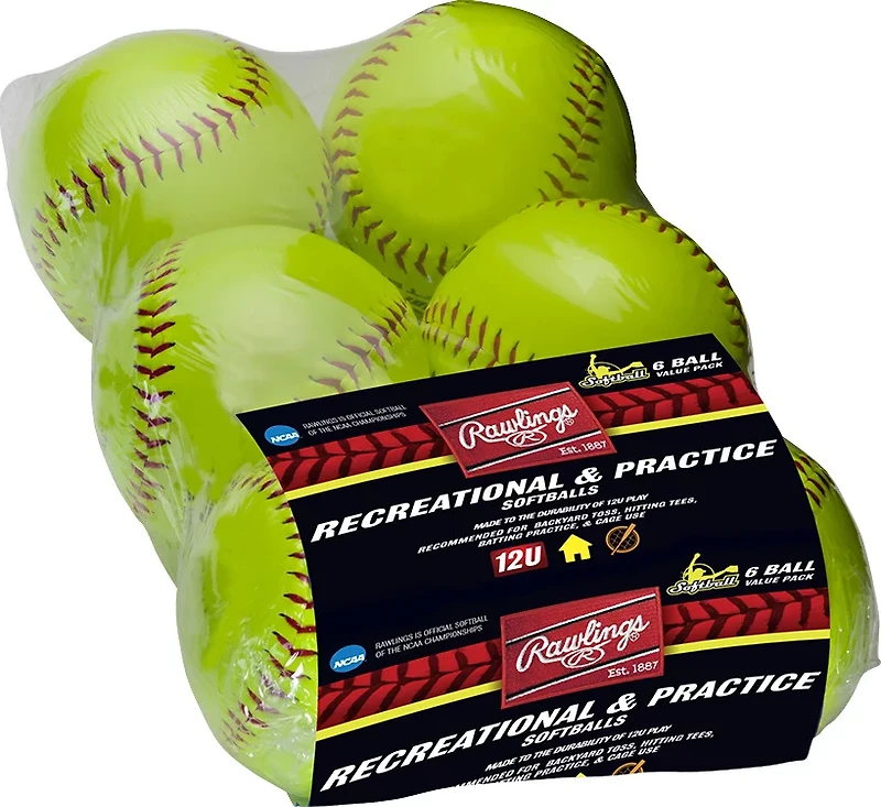 Rawlings Girls' 12 in Recreational Fast-Pitch Softballs 6-Pack