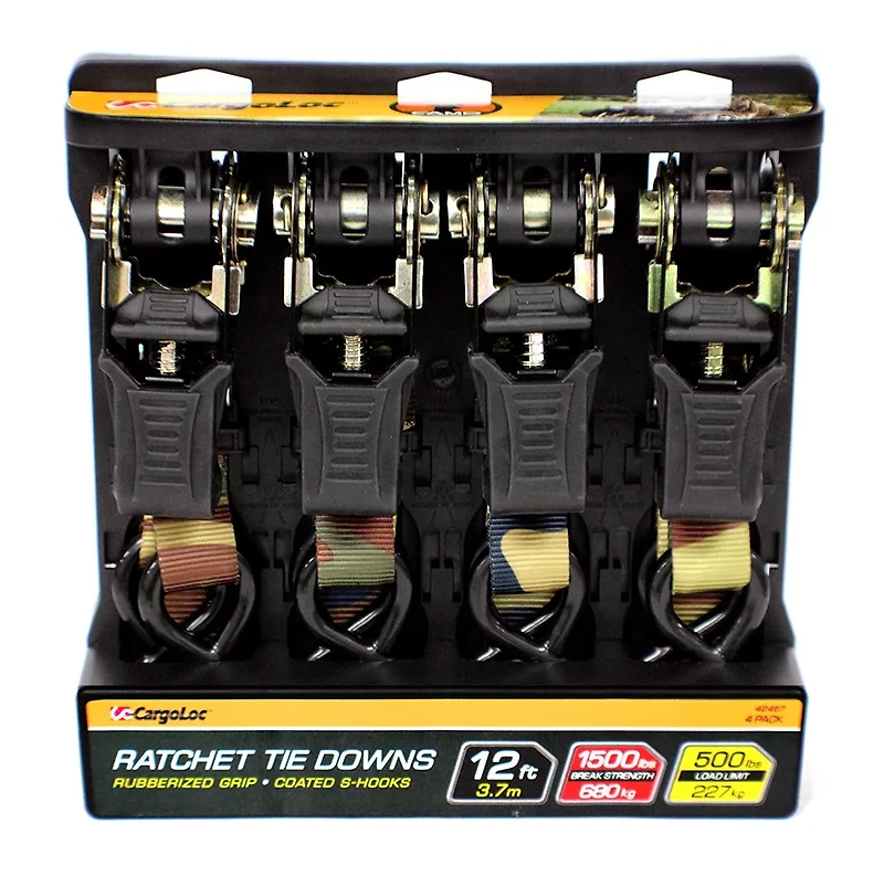 CargoLoc 12' Camo Ratchet Tie-Downs 4-Pack