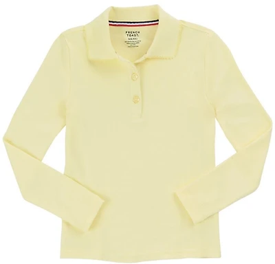 French Toast Girls' Long Sleeve Interlock Knit Polo with Picot Collar