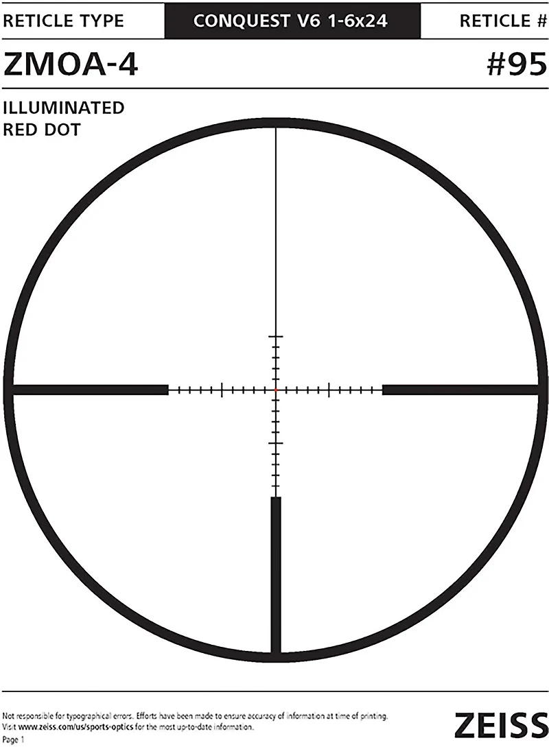 Zeiss Conquest V6 1 - 6 x 24 ZMOA-4 Reticle Riflescope