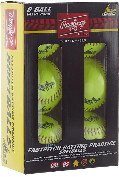 Rawlings 12 in Travel Practice Fast-Pitch Softballs 6-Pack