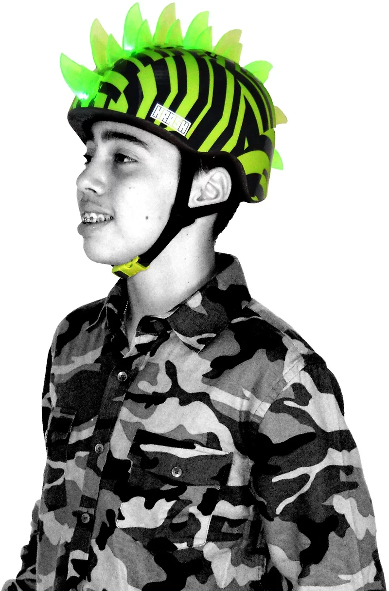 Krash Dazzle Green Mohawk Helmet with LED Lights Youth 8+ (54-58 cm)