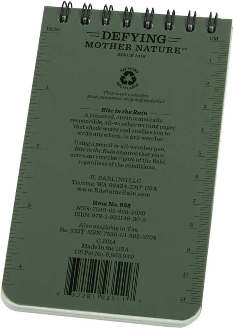 Rite in the Rain Weatherproof Top Spiral Notebook, 3in x 5in Universal Pattern