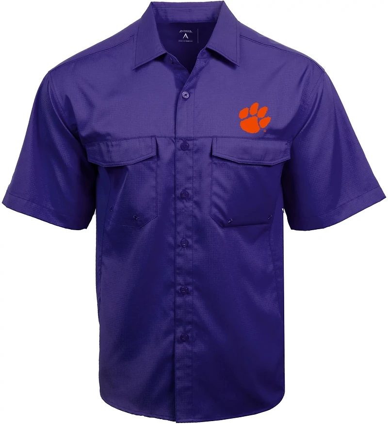 Antigua Men's Clemson University Game Day Woven Fishing Shirt