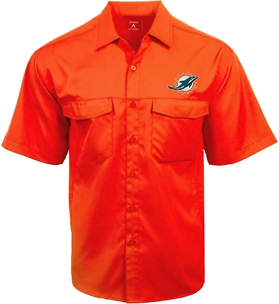 Antigua Men's Miami Dolphins Game Day Woven Fishing Shirt