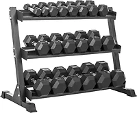 Lifeline 5 to 50 pound Hex Rubber Dumbbell Set with 3-Tier Storage Rack