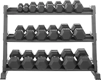 Lifeline 5 to 50 pound Hex Rubber Dumbbell Set with 3-Tier Storage Rack