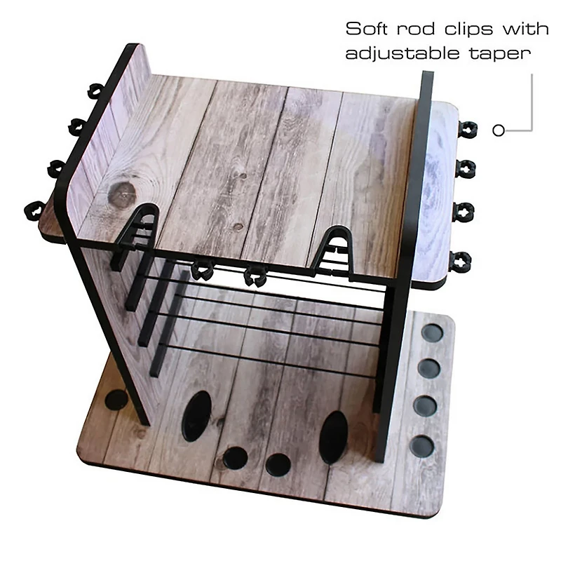 Rush Creek Bass 14 Fishing Rod Rack with 4 Bait Bin Storage