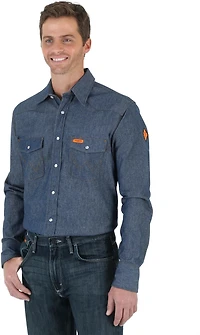 Wrangler Men's Flame Resistant Long Sleeve Denim Work Shirt
