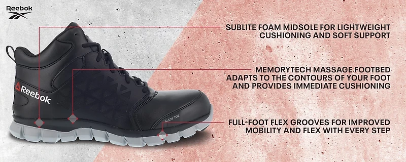 Reebok Men's SubLite Cushion Alloy Toe Lace Up Work Shoes