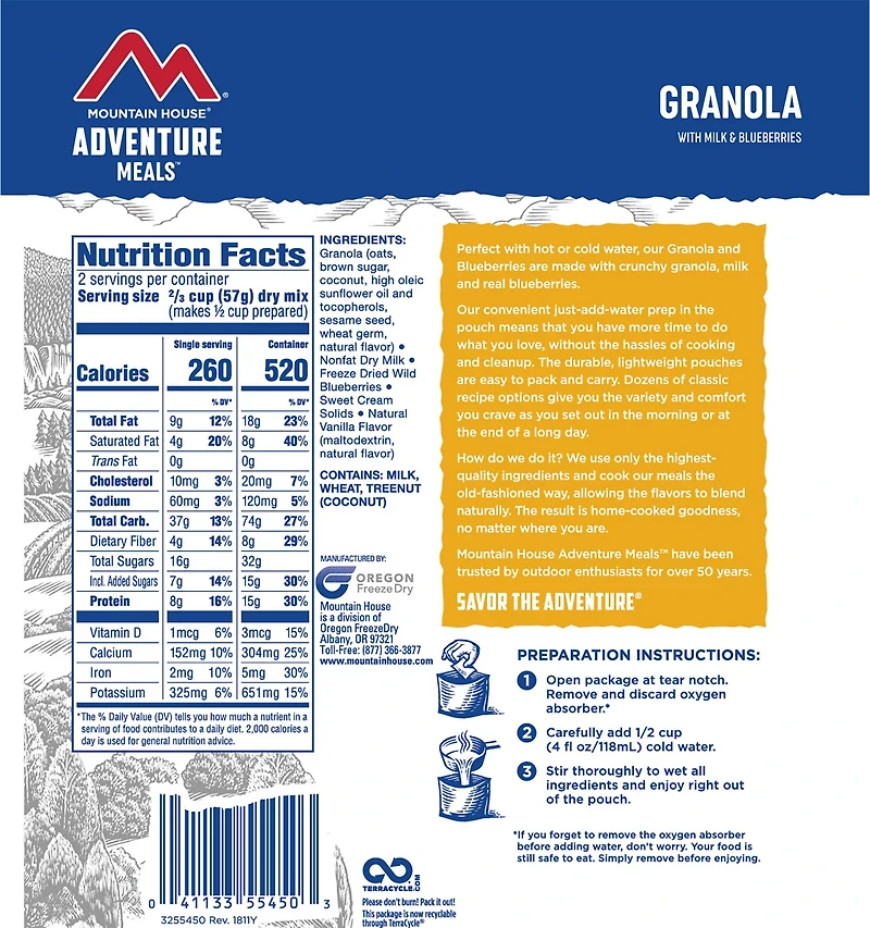 Mountain House Granola with Blueberries and Milk