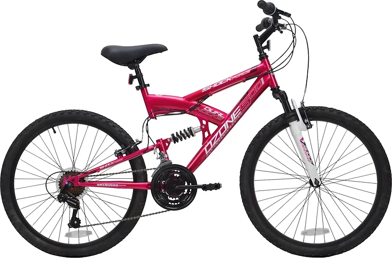 Ozone 500 Girls' Shock Force 24 in 21-Speed Full Suspension Mountain Bike
