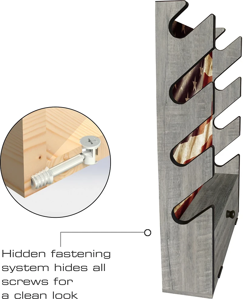 Rush Creek Americana 4-Gun Wall Rack with Storage