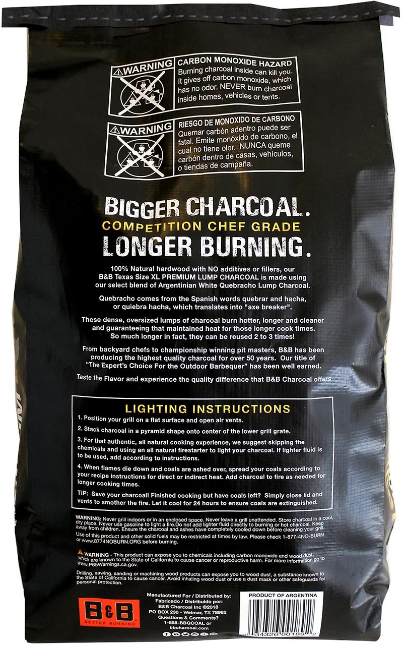 B&B All Natural Premium 24 lb XL Lump Charcoal