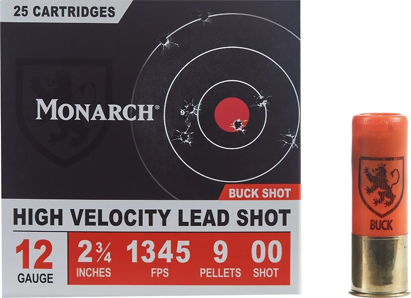 Monarch High Velocity 12 Gauge Buck Shotshells - 25 Rounds