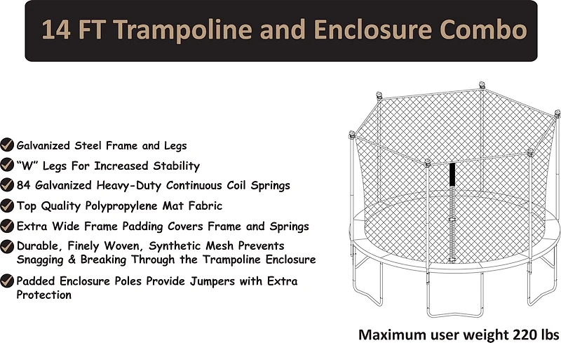 W Trampoline 14 ft Round Trampoline and Enclosure Combo