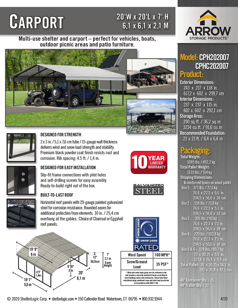 Arrow Carport 20 x