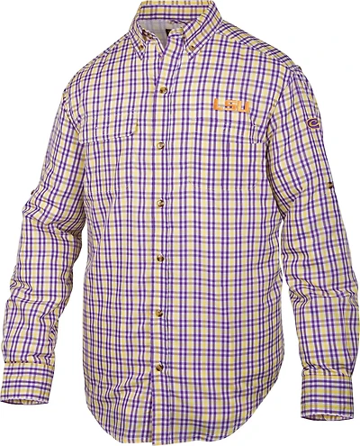 Drake Waterfowl Men's Louisiana State University Gingham Wingshooter's Button-Down Shirt