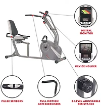 Sunny Health & Fitness Cross Trainer Magnetic Recumbent Bike & Arm Exercisers