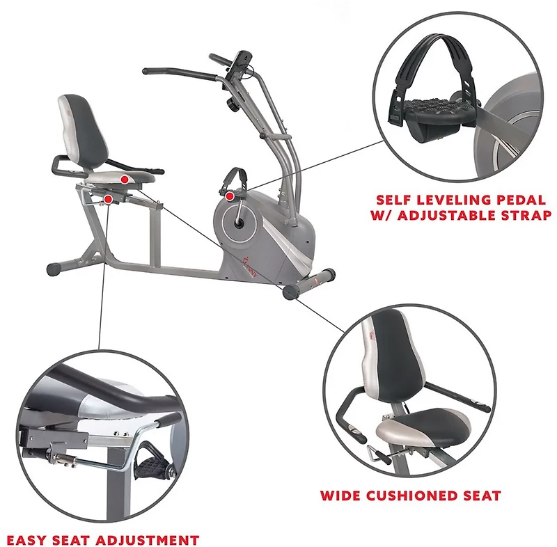 Sunny Health & Fitness Cross Trainer Magnetic Recumbent Bike & Arm Exercisers