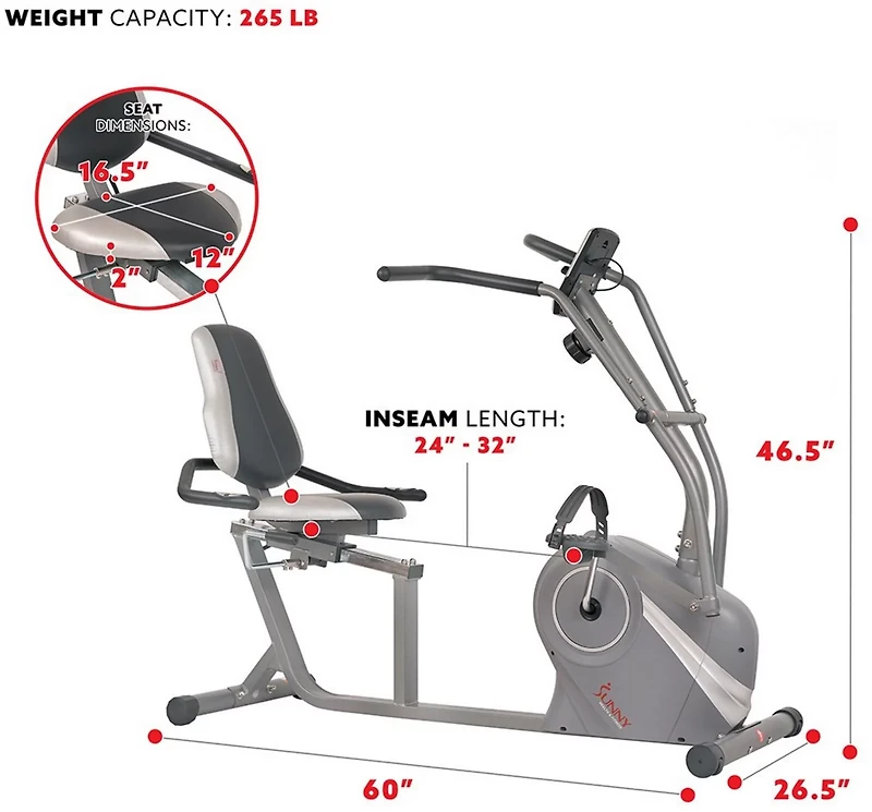 Sunny Health & Fitness Cross Trainer Magnetic Recumbent Bike & Arm Exercisers