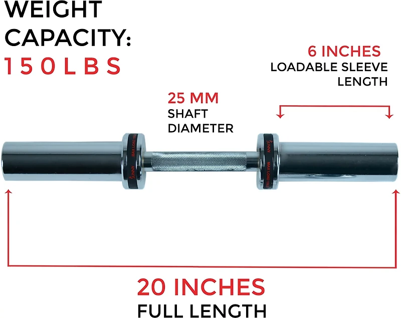 Sunny Health & Fitness 20 in Olympic Single Dumbbell Handlebar with Ring Collars