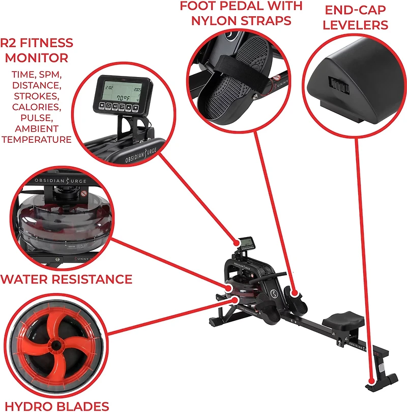 Sunny Health & Fitness Obsidian Surge Water Rowing Machine