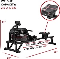 Sunny Health & Fitness Obsidian Surge Water Rowing Machine