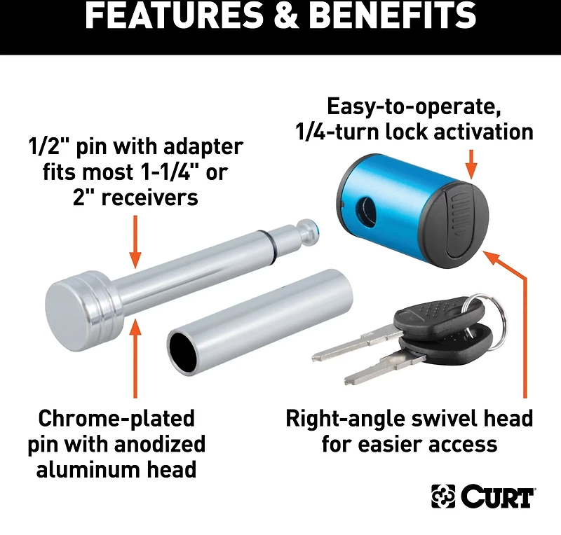 CURT .5 in Hitch Lock with .625 in Adapter
