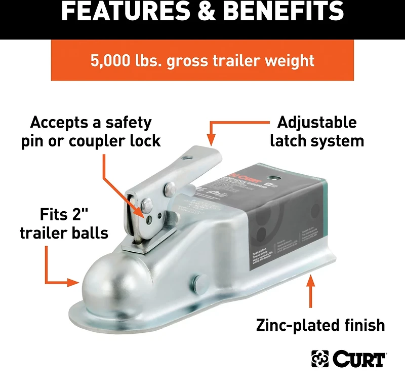 CURT 2 in Straight-Tongue Coupler with Posi-Lock