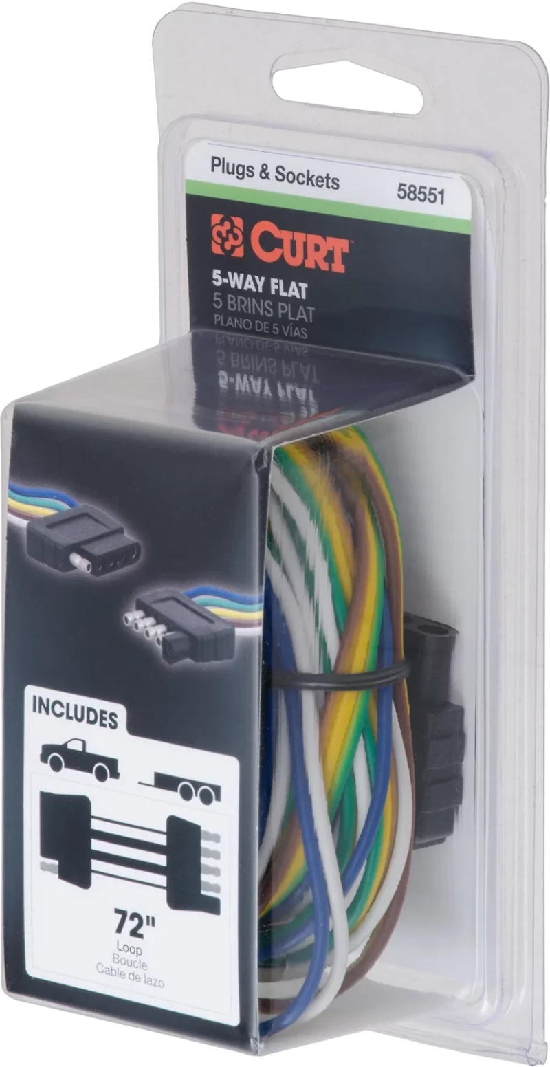CURT 5-Way Flat Connector Plug and Socket with 72 in Wires