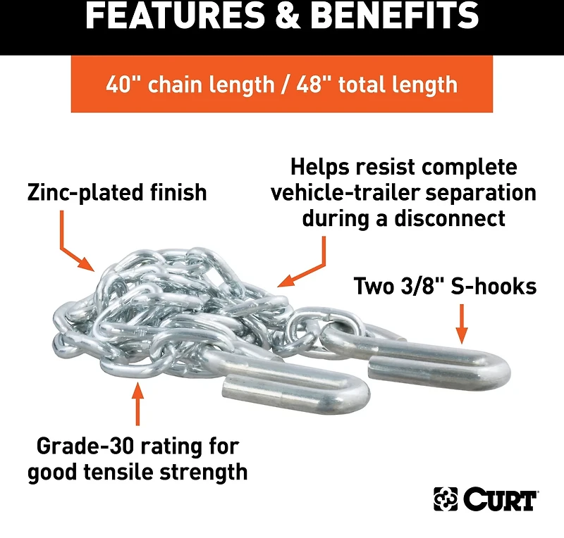 CURT 48 in Safety Chain with 2 S-Hooks
