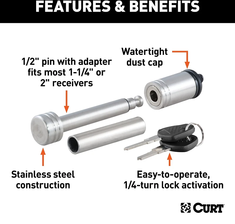 CURT .5 in Hitch Lock with .625 in Adapter