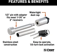CURT .5 in Hitch Lock with .625 in Adapter