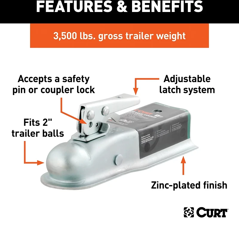 CURT 2 in Straight-Tongue Coupler with Posi-Lock