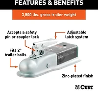 CURT 2 in Straight-Tongue Coupler with Posi-Lock