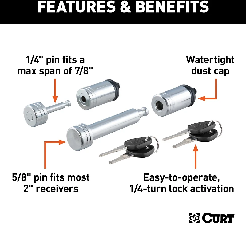 CURT .625 in Hitch and .875 in Coupler Lock Set
