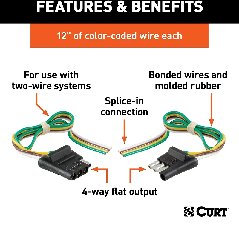 CURT 4-Way Flat Connector Plug and Socket with 12 in Wires
