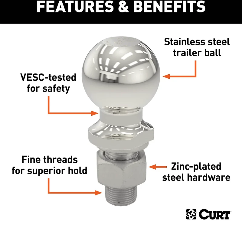 CURT Stainless Steel 2 in Trailer Ball