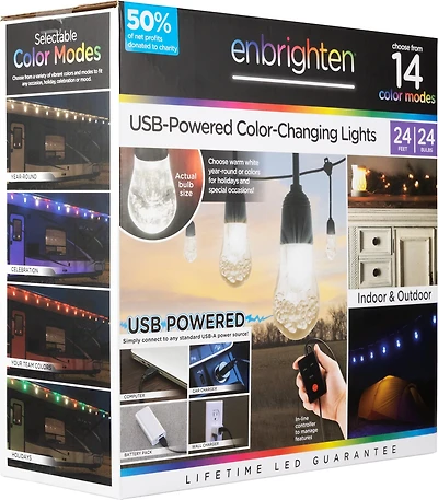 Enbrighten Color Select 24-ft USB LED String Lights