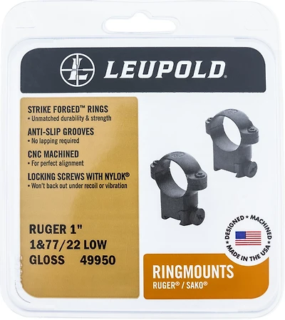Leupold 49950 Ruger 1 & 77/22 Low 1 in Diameter Scope Ring 2-Piece Set