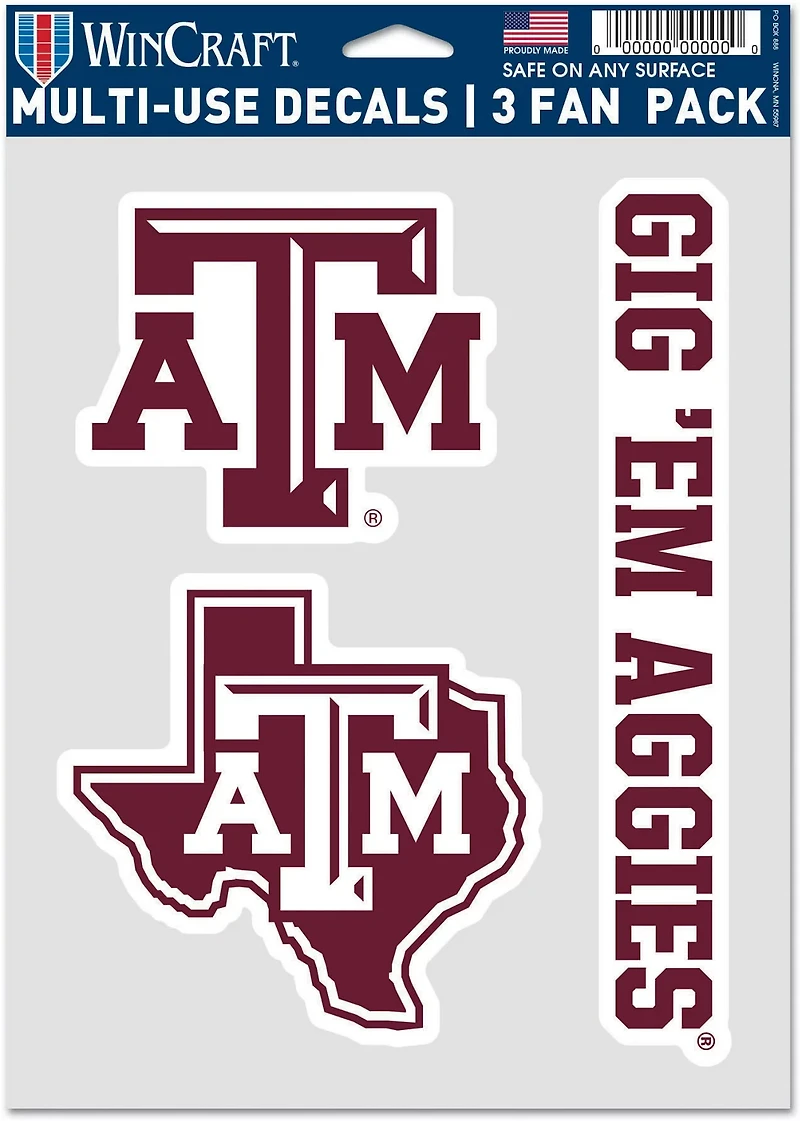 WinCraft Texas A&M University Fan Decals 3-Pack