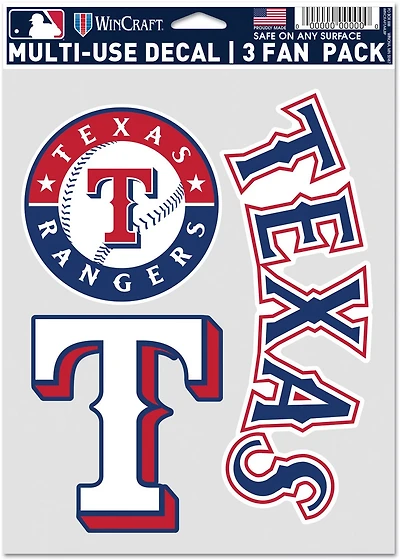 WinCraft Texas Rangers Fan Decals 3-Pack