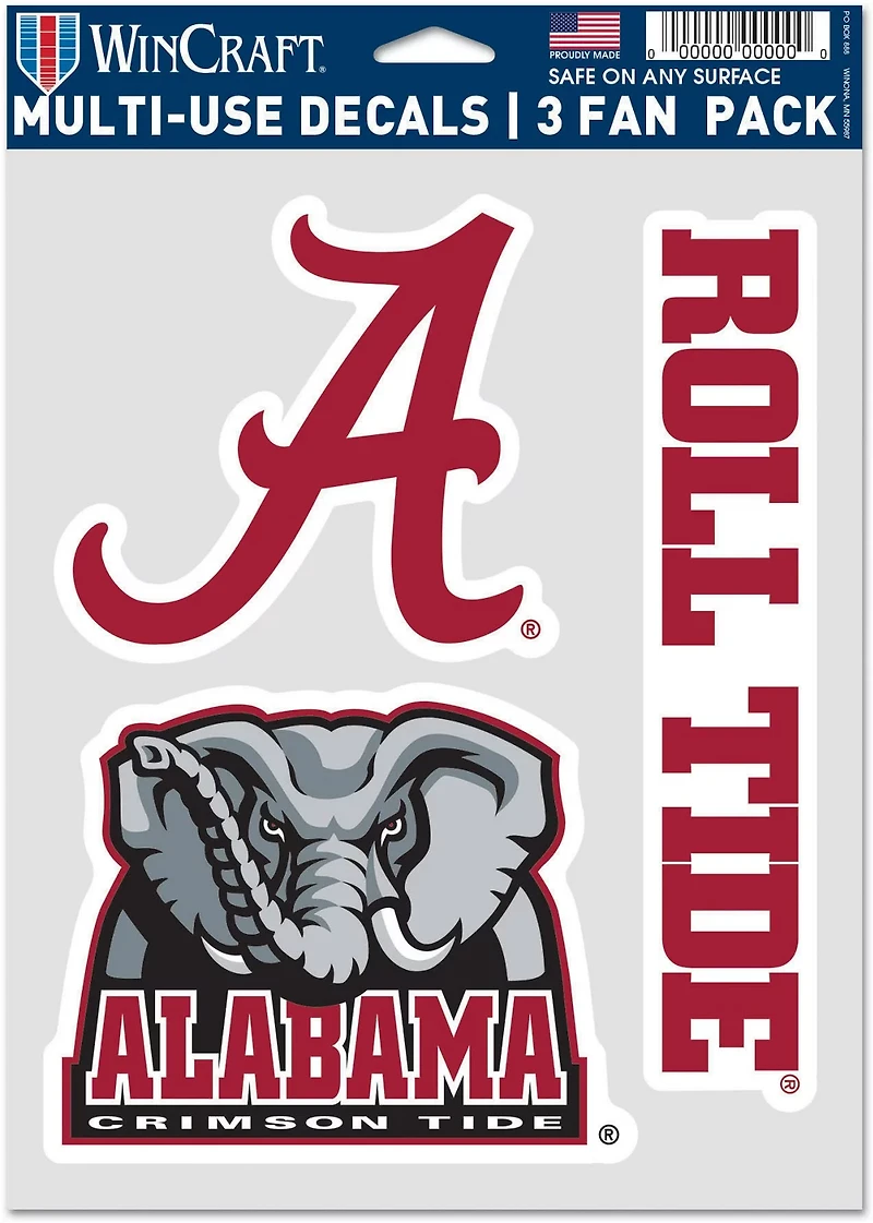 WinCraft University of Alabama Fan Decals 3-Pack