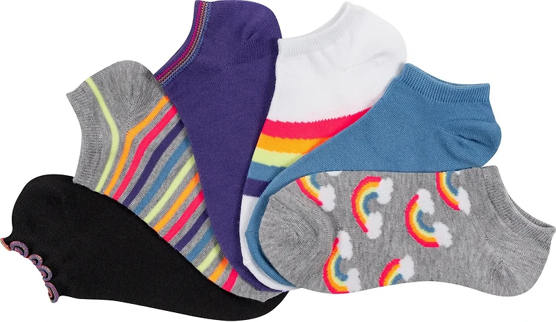 BCG Girls' No-Show Rainbow Fashion Socks 6 Pack